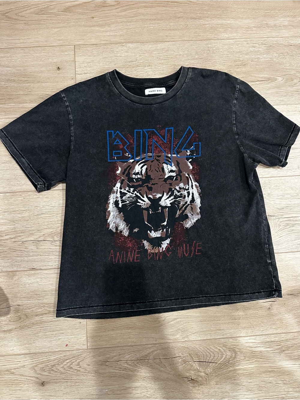 ANINE BING Black Kids Tiger Graphic Tee with Blue Logo